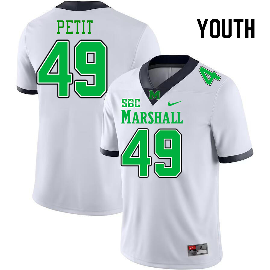 Youth #49 Drew Petit Marshall Thundering Herd SBC Conference College Football Jerseys Stitched-White